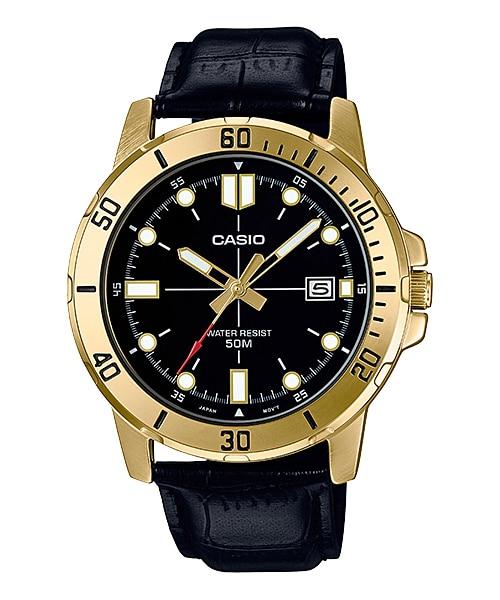 Casio Men's Diver Look Black Leather Strap Watch MTPVD01GL-1E MTP-VD01GL-1E Watchspree