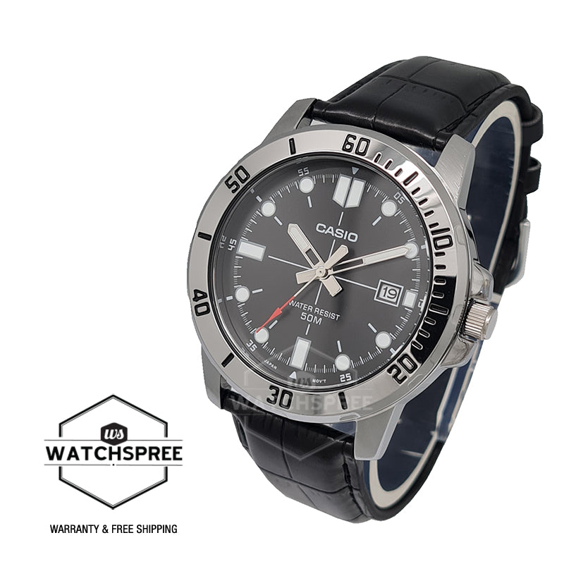 Casio Men's Diver Look Black Leather Strap Watch MTPVD01L-1E MTP-VD01L-1E Watchspree