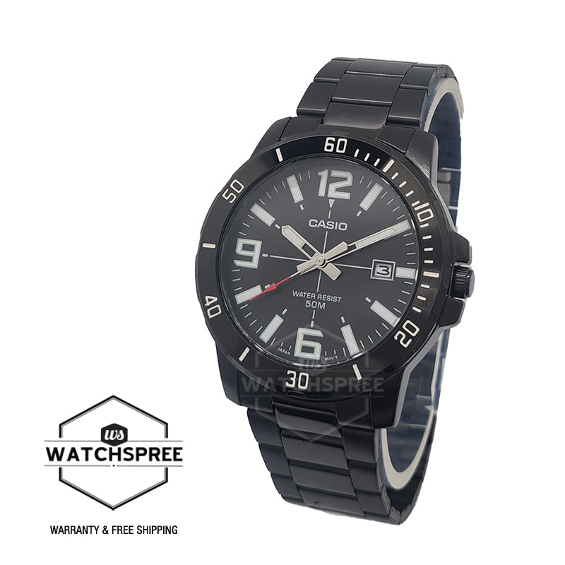 Casio Men's Diver Look Black Stainless Steel Band Watch MTPVD01B-1B MTP-VD01B-1B Watchspree