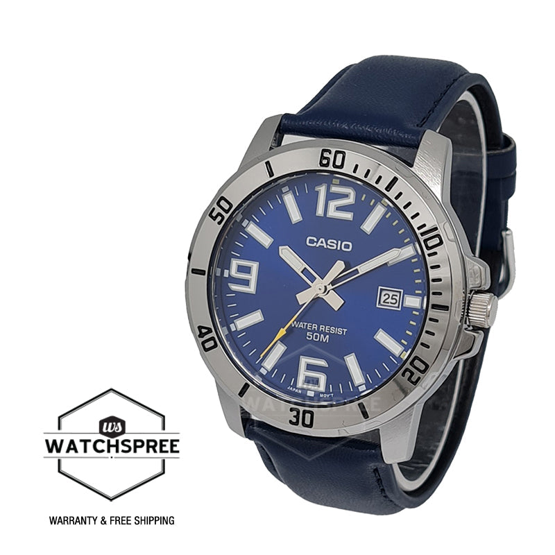 Casio Men's Diver Look Blue Leather Strap Watch MTPVD01L-2B MTP-VD01L-2B Watchspree