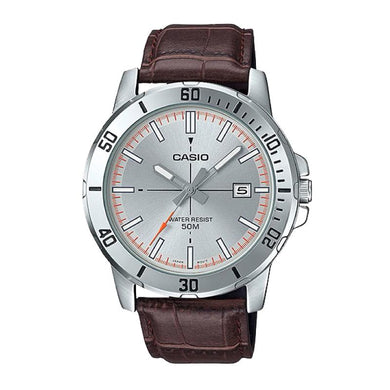 Casio Men's Diver Look Brown Leather Strap Watch MTPVD01L-8E MTP-VD01L-8E Watchspree