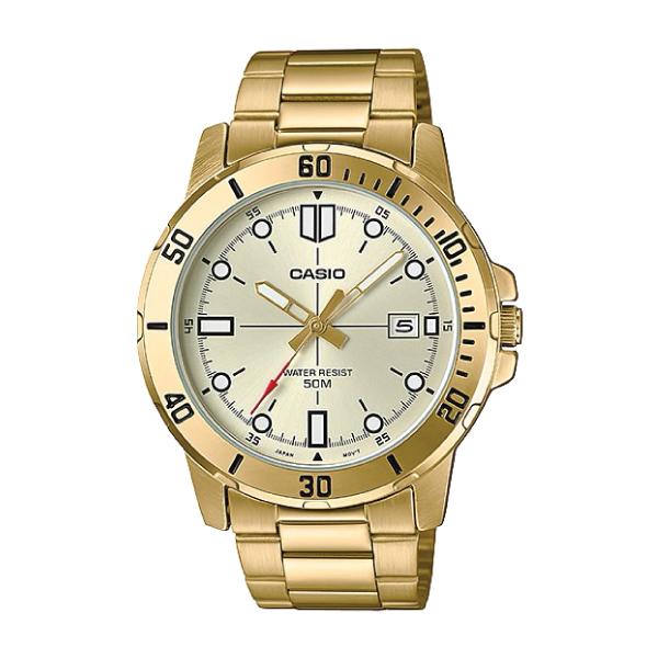 Casio Men's Diver Look Gold Tone Stainless Steel Band Watch MTPVD01G-9E MTP-VD01G-9E Watchspree