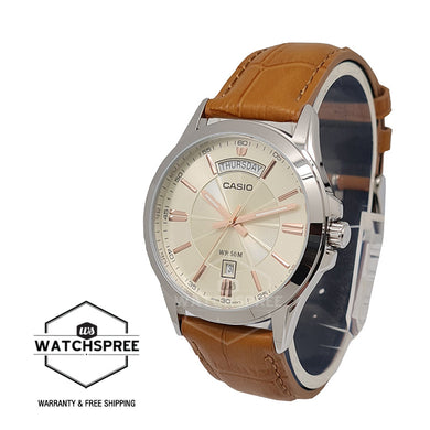 Casio Men's Enticer Series Analog Brown Leather Strap Watch MTP1381L-9A MTP-1381L-9A Watchspree