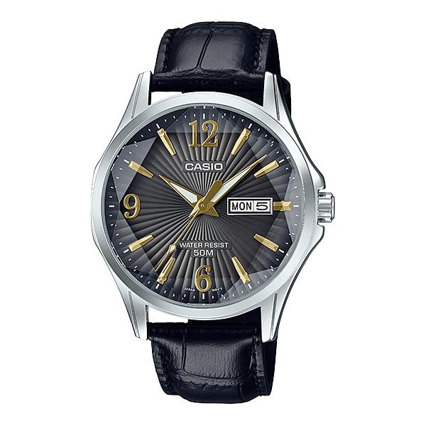 Casio Men's Enticer Series Black Leather Band Watch MTPE120LY-1A MTP-E120LY-1A Watchspree