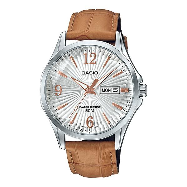 Casio Men's Enticer Series Light Brown Leather Band Watch MTPE120LY-7A MTP-E120LY-7A Watchspree