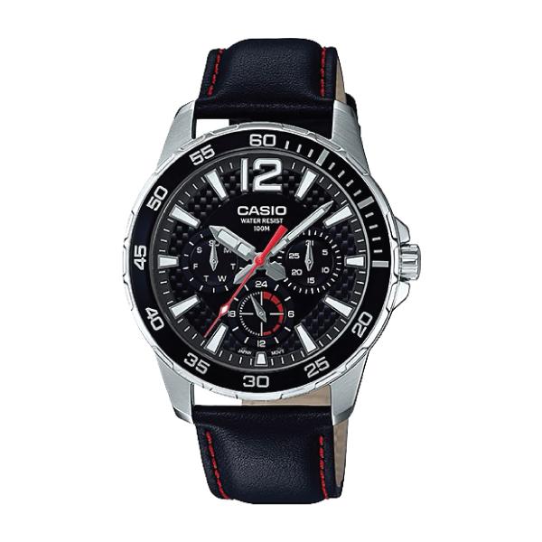 Casio Men's Marine Sports Diver Look Black Leather Strap Watch MTD330L-1A MTD-330L-1A Watchspree