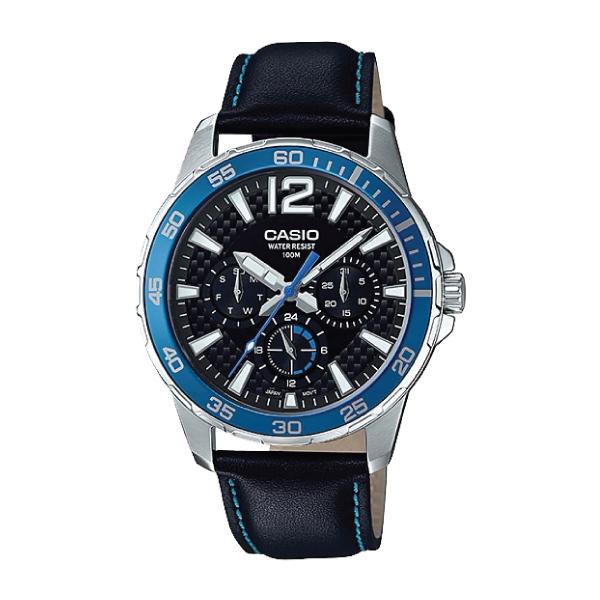 Casio Men's Marine Sports Diver Look Black Leather Strap Watch MTD330L-1A2 MTD-330L-1A2 Watchspree