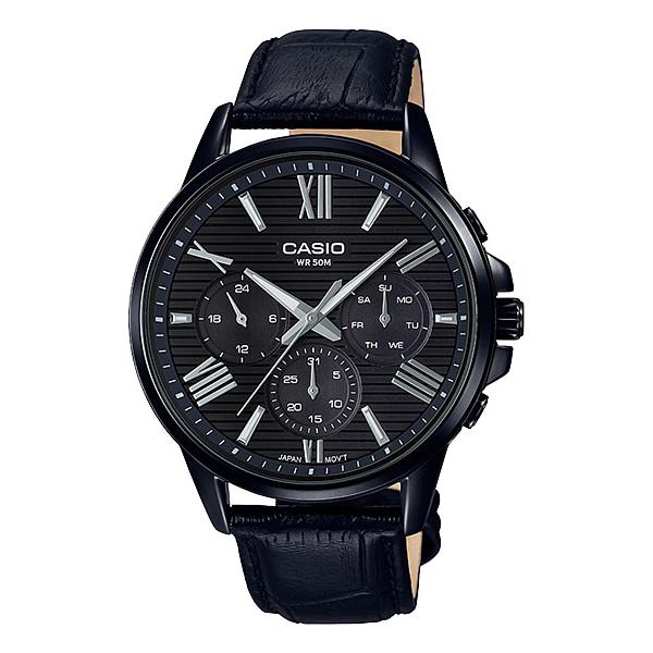 Casio Men's Multi-Hand Black Leather Band Watch MTPEX300BL-1A MTP-EX300BL-1A Watchspree