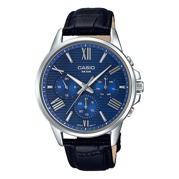 Casio Men's Multi-Hand Black Leather Band Watch MTPEX300L-2A MTP-EX300L-2A Watchspree