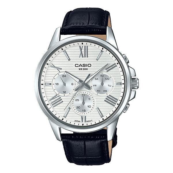 Casio Men's Multi-Hand Black Leather Band Watch MTPEX300L-7A MTP-EX300L-7A Watchspree