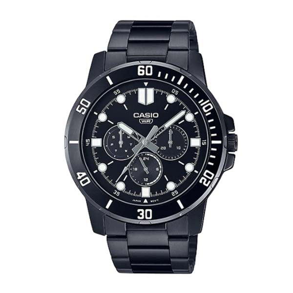 Casio Men's Multi-Hand Black Stainless Steel Band Watch MTPVD300B-1E MTP-VD300B-1E Watchspree