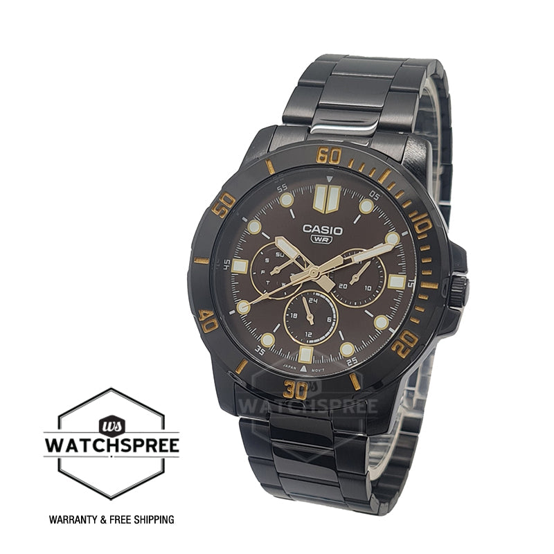 Casio Men's Multi-Hand Black Stainless Steel Band Watch MTPVD300B-5E MTP-VD300B-5E Watchspree