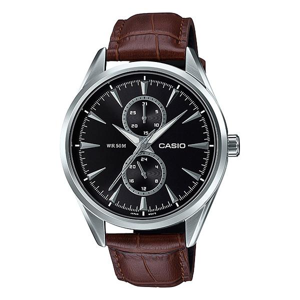 Casio Men's Multi-Hand Dark Brown Leather Band Watch MTPSW340L-1A MTP-SW340L-1A Watchspree