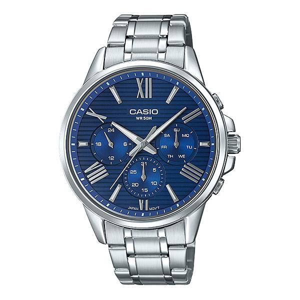Casio Men's Multi-Hand Silver Stainless Steel Band Watch MTPEX300D-2A MTP-EX300D-2A Watchspree
