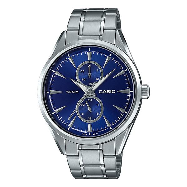 Casio Men's Multi-Hand Silver Stainless Steel Band Watch MTPSW340D-2A MTP-SW340D-2A Watchspree