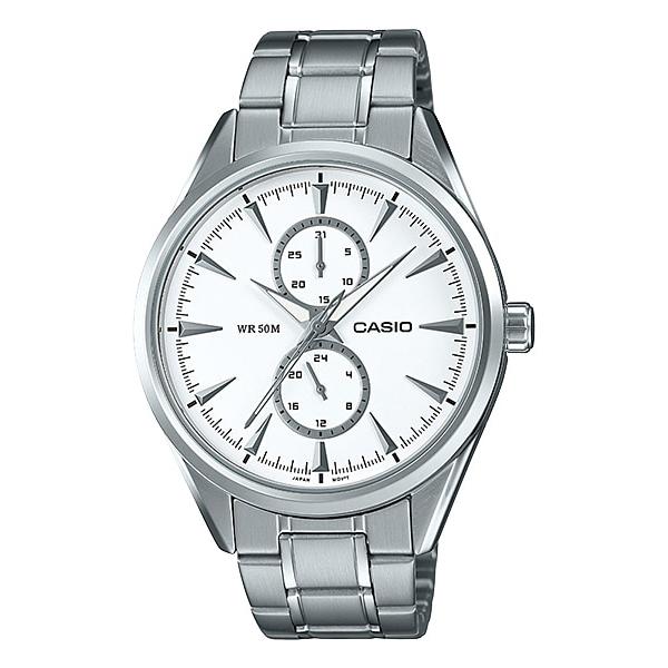 Casio Men's Multi-Hand Silver Stainless Steel Band Watch MTPSW340D-7A MTP-SW340D-7A Watchspree