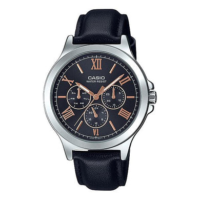 Casio Men's Multi-Hands Black Leather Band Watch MTPV300L-1A2 MTP-V300L-1A2 Watchspree