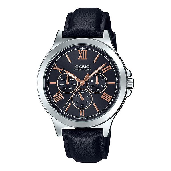 Casio Men's Multi-Hands Black Leather Band Watch MTPV300L-1A2 MTP-V300L-1A2 Watchspree