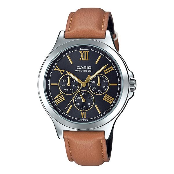 Casio Men's Multi-Hands Brown Leather Band Watch MTPV300L-1A3 MTP-V300L-1A3 Watchspree