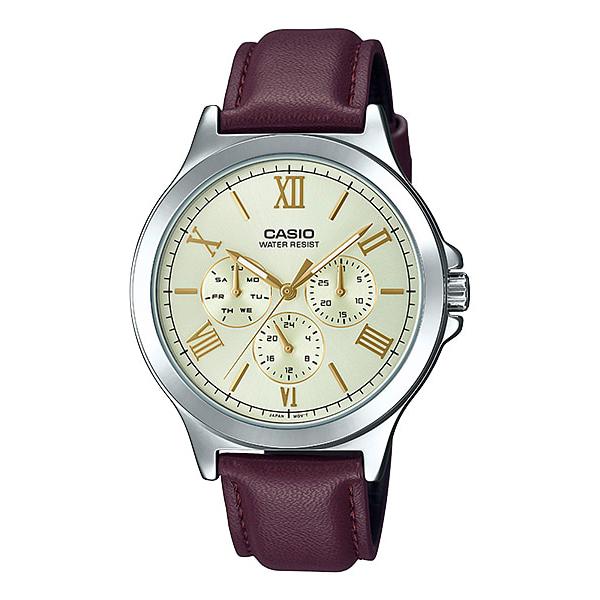 Casio Men's Multi-Hands Dark Brown Leather Band Watch MTPV300L-9A MTPV300L-9A Watchspree