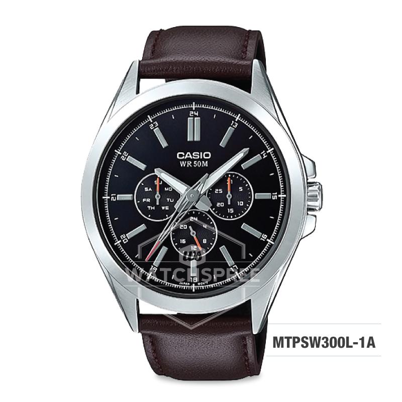 Casio Men's Multi-Hands Series Brown Genuine Leather Band Watch MTPSW300L-1A MTP-SW300L-1A Watchspree