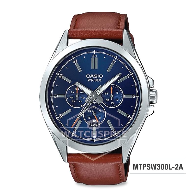 Casio Men's Multi-Hands Series Brown Genuine Leather Band Watch MTPSW300L-2A MTP-SW300L-2A Watchspree