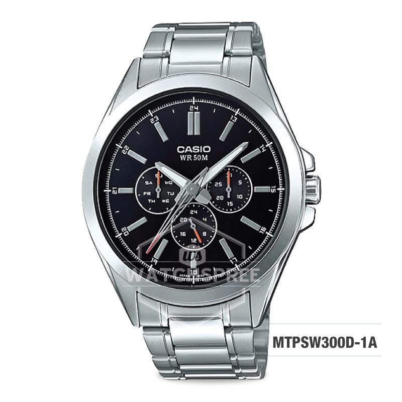 Casio Men's Multi-Hands Series Silver Stainless Steel Band Watch MTPSW300D-1A MTP-SW300D-1A Watchspree