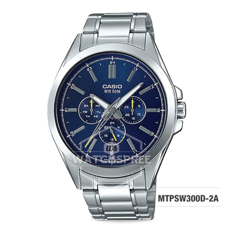 Casio Men's Multi-Hands Series Silver Stainless Steel Band Watch MTPSW300D-2A MTP-SW300D-2A Watchspree