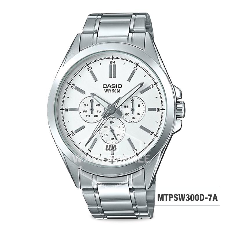 Casio Men's Multi-Hands Series Silver Stainless Steel Band Watch MTPSW300D-7A MTP-SW300D-7A Watchspree