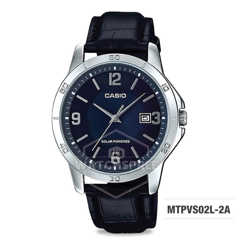 Casio Men's Solar Powered Black Leather Strap Watch MTPVS02L-2A MTP-VS02L-2A Watchspree