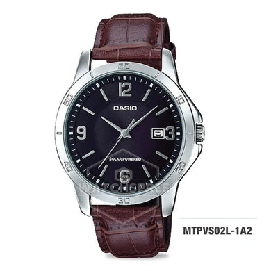 Casio Men's Solar Powered Dark Brown Leather Strap Watch MTPVS02L-1A2 MTP-VS02L-1A2 Watchspree