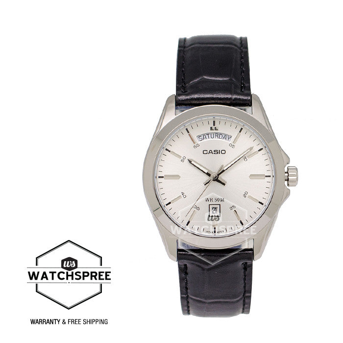 Casio Men's Standard Analog Black Leather Strap Watch MTP1370L-7A Watchspree