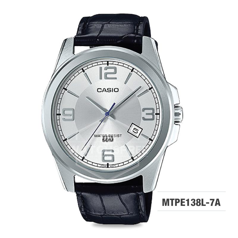 Casio Men's Standard Analog Black Leather Strap Watch MTPE138L-7A Watchspree