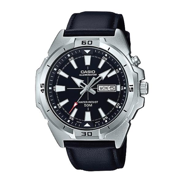 Casio Men's Standard Analog Black Leather Strap Watch MTPE203L-1A MTP-E203L-1A Watchspree