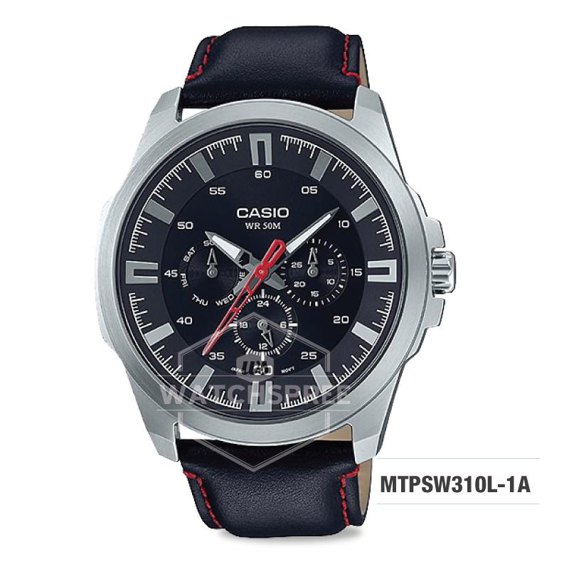 Casio Men's Standard Analog Black Leather Strap Watch MTPSW310L-1A MTP-SW310L-1A Watchspree
