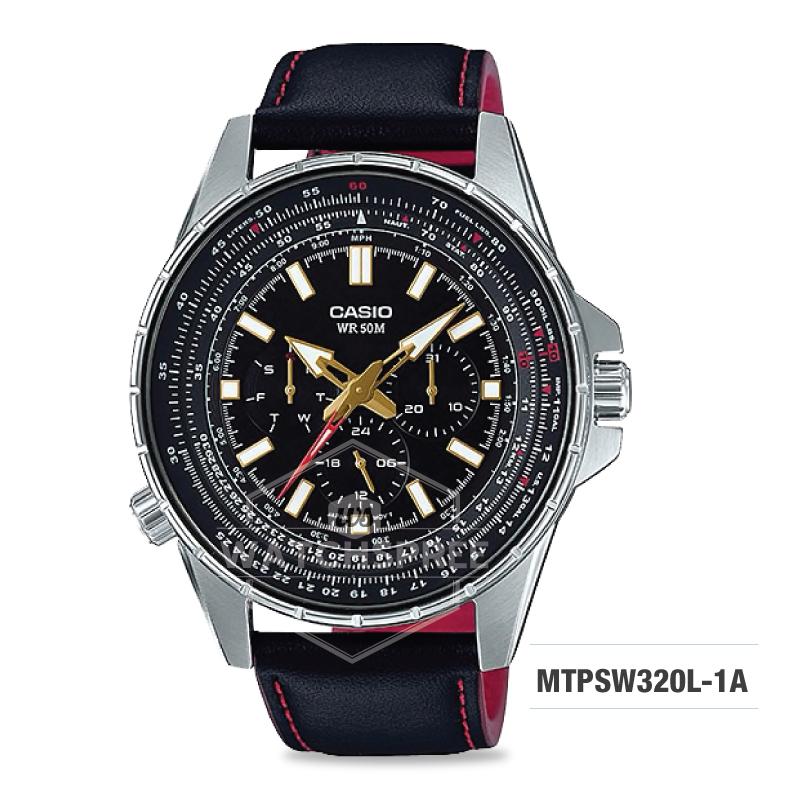 Casio Men's Standard Analog Black Leather Strap Watch MTPSW320L-1A MTP-SW320L-1A Watchspree