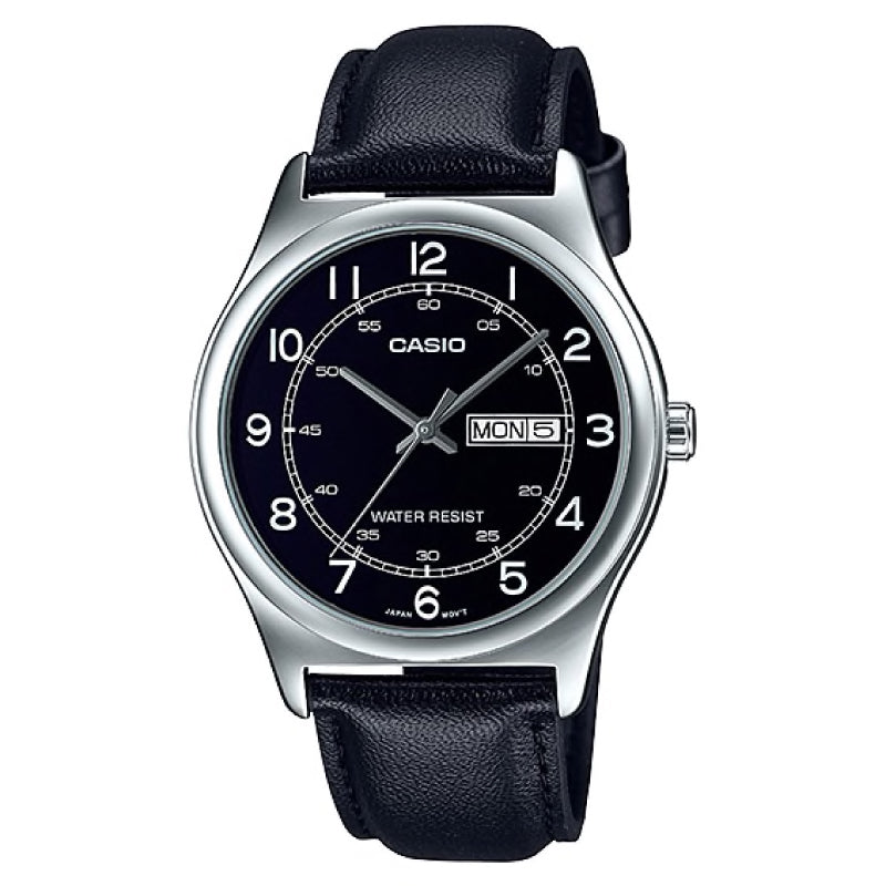 Casio Men's Standard Analog Black Leather Strap Watch MTPV006L-1B2 MTP-V006L-1B2 Watchspree