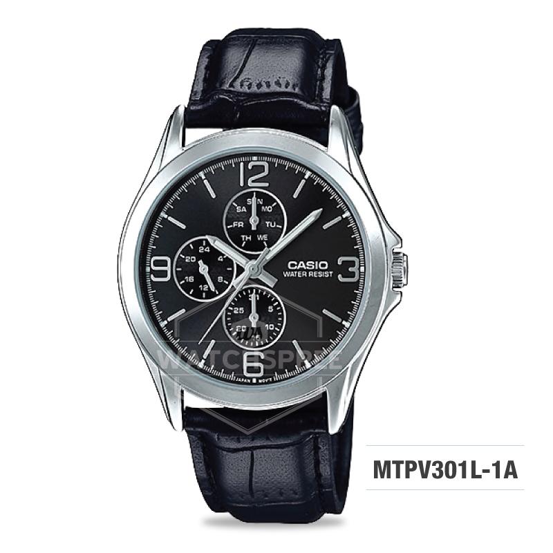 Casio Men's Standard Analog Black Leather Strap Watch MTPV301L-1A Watchspree