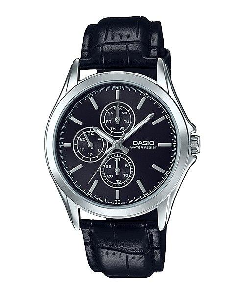 Casio Men's Standard Analog Black Leather Strap Watch MTPV302L-1A MTP-V302L-1A Watchspree