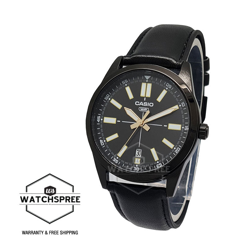 Casio Men's Standard Analog Black Leather Strap Watch MTPVD02BL-1E MTP-VD02BL-1E Watchspree