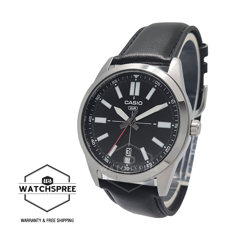 Casio Men's Standard Analog Black Leather Strap Watch MTPVD02L-1E MTP-VD02L-1E Watchspree