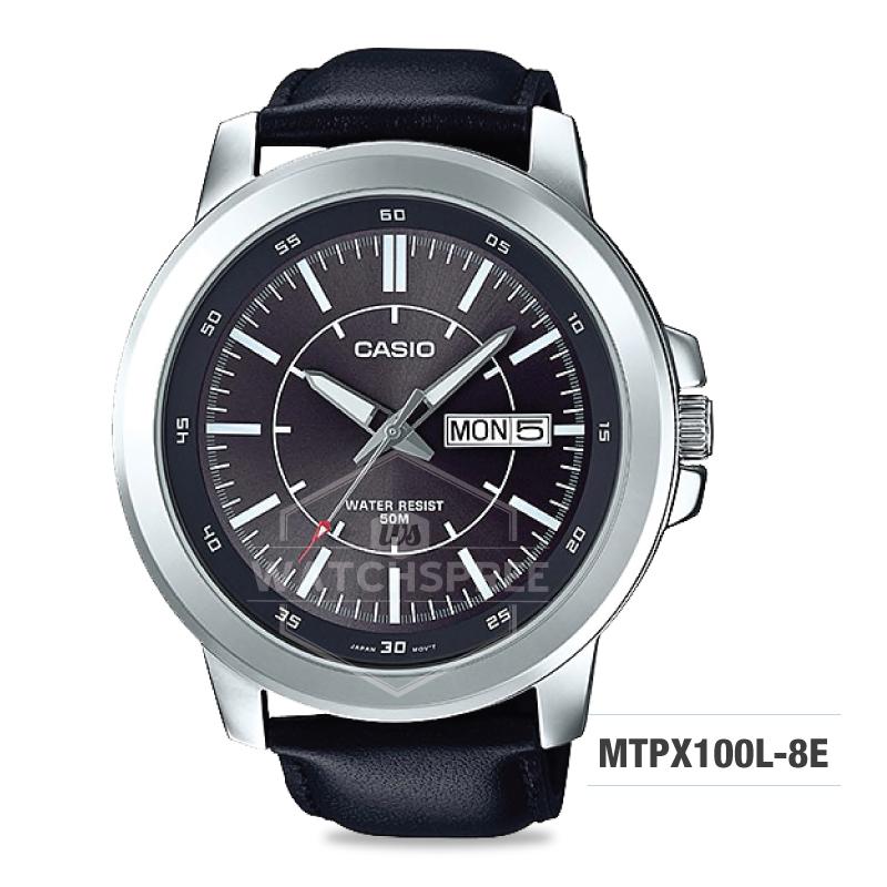 Casio Men's Standard Analog Black Leather Strap Watch MTPX100L-8E Watchspree