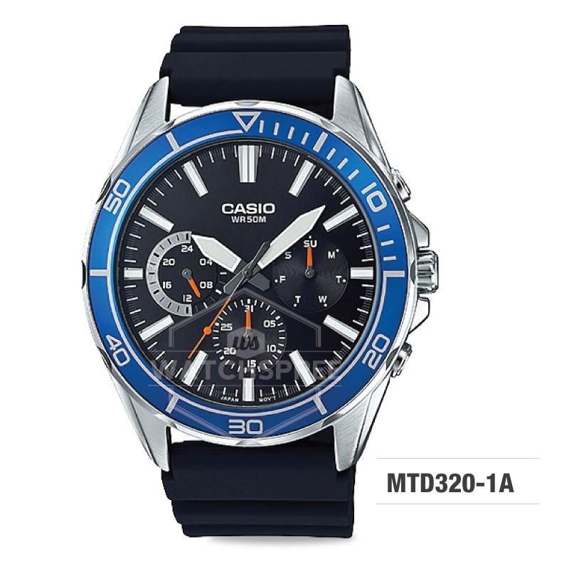 Casio Men's Standard Analog Black Resin Strap Watch MTD320-1A Watchspree