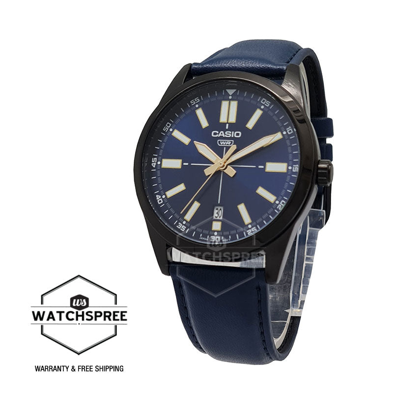 Casio Men's Standard Analog Blue Leather Strap Watch MTPVD02BL-2E MTP-VD02BL-2E Watchspree