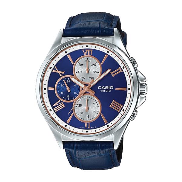 Casio Men's Standard Analog Blue Leather Watch MTPE316L-2A2 MTP-E316L-2A2 Watchspree