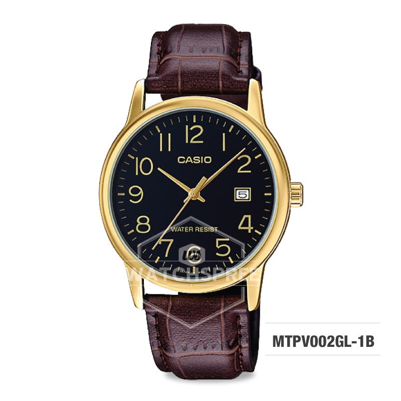 Casio Men's Standard Analog Brown Leather Band Watch MTPV002GL-1B MTP-V002GL-1B Watchspree