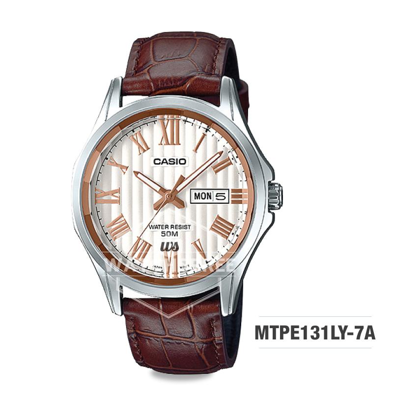 Casio Men's Standard Analog Brown Leather Strap Watch MTPE131LY-7A MTP-E131LY-7A Watchspree