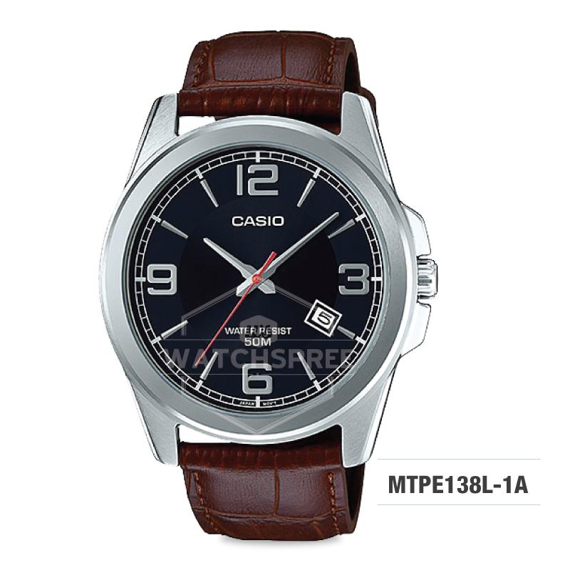 Casio Men's Standard Analog Brown Leather Strap Watch MTPE138L-1A Watchspree
