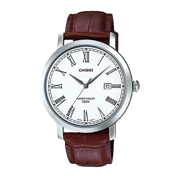 Casio Men's Standard Analog Brown Leather Strap Watch MTPE149L-7B MTP-E149L-7B Watchspree