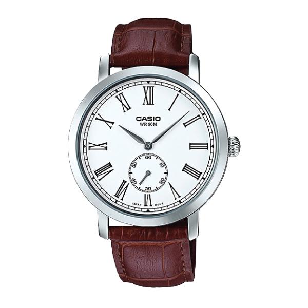 Casio Men's Standard Analog Brown Leather Strap Watch MTPE150L-7B MTP-E150L-7B Watchspree